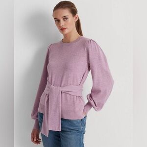 NWT LAUREN RALPH LAUREN BELTED COTTON BELT SWEATER SCOTTISH PRIMROSE SIZE LARGE